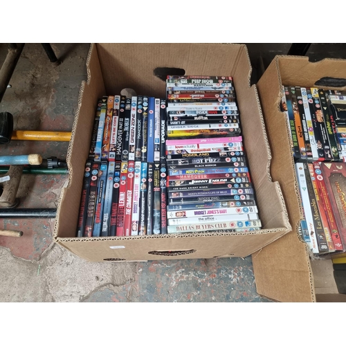 906 - Five boxes containing a large quantity of DVDs and DVD boxsets