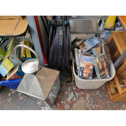 918 - A large quantity of house clearance items to include pine wall mountable display cabinet with two gl... 