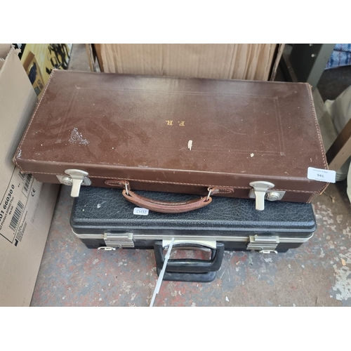 941 - Three travel cases to include mid 20th century brown leather etc.