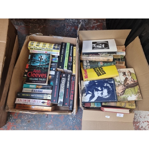 949 - Two boxes containing vintage and modern books to include Grenfell of Labrador, The Explorer, Ann Cle... 