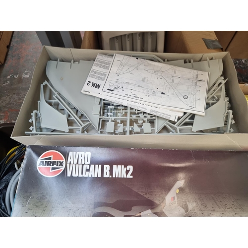 950 - Two boxes containing boxed Airfix Avro Vulcan B. MK2 model building kit, Yale security door chain, H... 