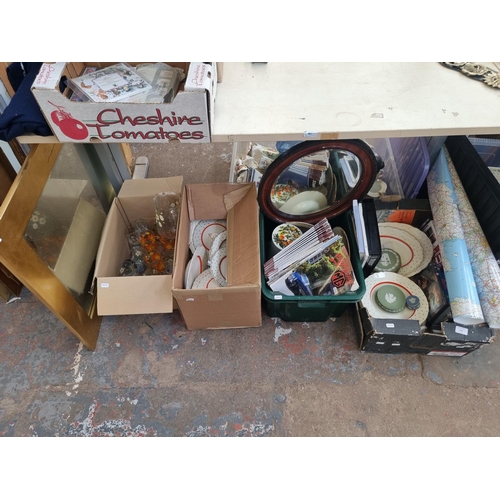 958 - Four boxes containing household items to include seven pieces of Wedgwood jasperware, early 20th cen... 