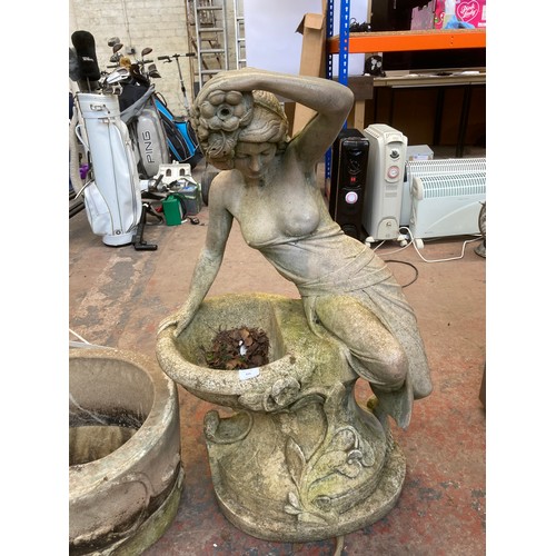 899 - A cast stone nude lady water fountain statue - approx. 132cm high