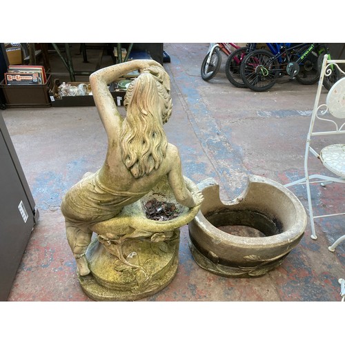 899 - A cast stone nude lady water fountain statue - approx. 132cm high