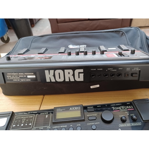 755 - Two Korg guitar foot pedals, one Toneworks AX30G and one A5 with Gator case