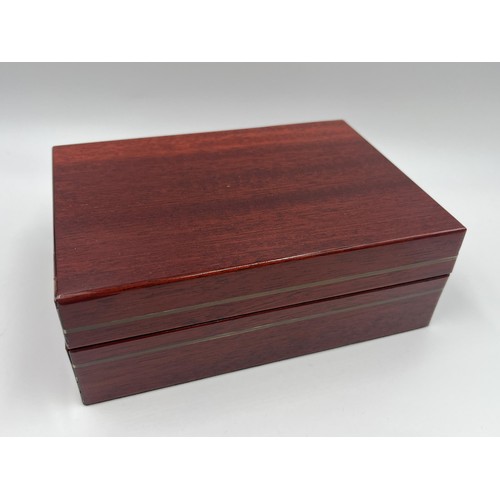 1243 - A Rolex mahogany wristwatch presentation box with leather guarantee card holders for 1990s Daytona m... 