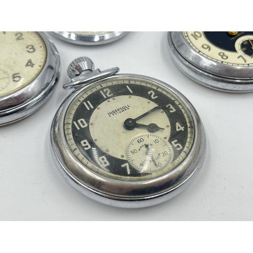 1249 - Four mid 20th century Ingersoll open face hand wind pocket watches to include two Triumph etc.