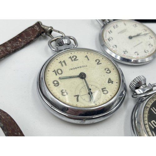 1249 - Four mid 20th century Ingersoll open face hand wind pocket watches to include two Triumph etc.