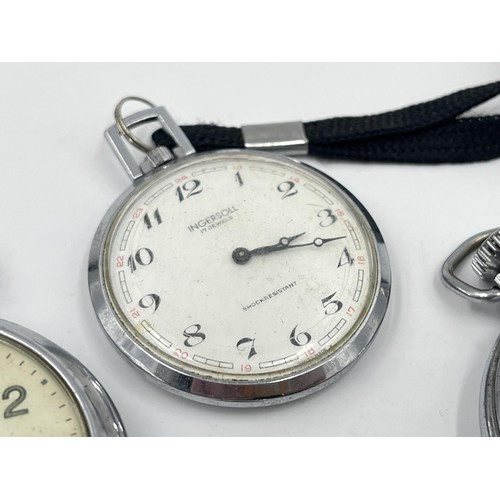 1249 - Four mid 20th century Ingersoll open face hand wind pocket watches to include two Triumph etc.