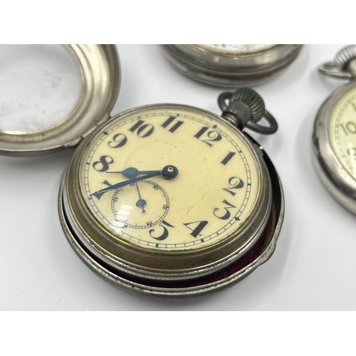 1250 - Four early/mid 20th century open face hand wind pocket watches to include Swiss Made military issued... 