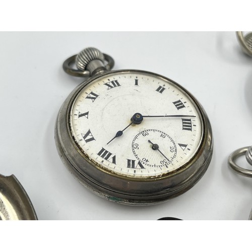 1250 - Four early/mid 20th century open face hand wind pocket watches to include Swiss Made military issued... 