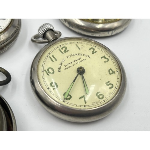 1250 - Four early/mid 20th century open face hand wind pocket watches to include Swiss Made military issued... 