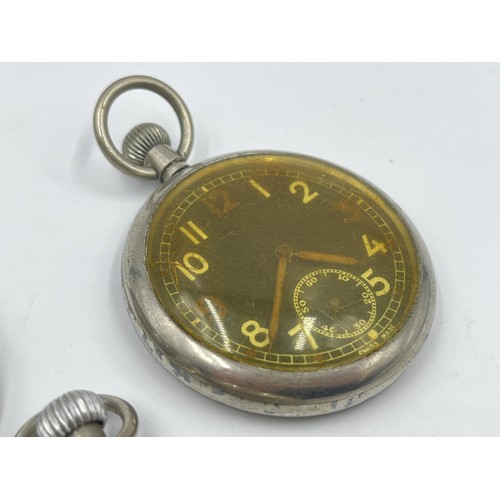 1250 - Four early/mid 20th century open face hand wind pocket watches to include Swiss Made military issued... 