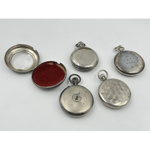 1250 - Four early/mid 20th century open face hand wind pocket watches to include Swiss Made military issued... 