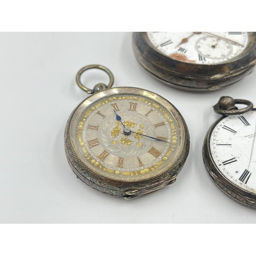 1252 - Five late 19th/early 20th century silver and white metal pocket watches to include fine silver, two ... 