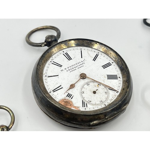 1252 - Five late 19th/early 20th century silver and white metal pocket watches to include fine silver, two ... 