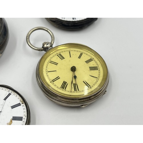 1252 - Five late 19th/early 20th century silver and white metal pocket watches to include fine silver, two ... 