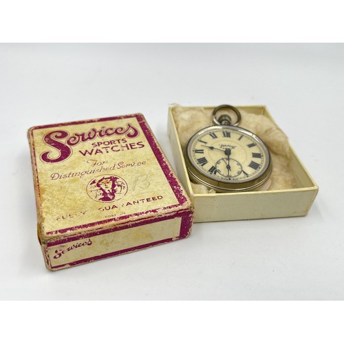 1254 - A mid 20th century boxed Services Army open face hand wind pocket watch