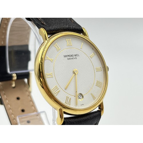 1256 - A boxed Raymond Weil Geneve 18ct gold electroplated quartz 32mm wristwatch with certificate - ref. 9... 