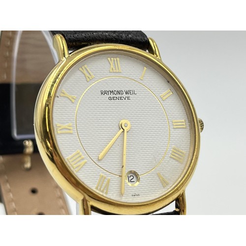 1256 - A boxed Raymond Weil Geneve 18ct gold electroplated quartz 32mm wristwatch with certificate - ref. 9... 