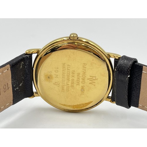 1256 - A boxed Raymond Weil Geneve 18ct gold electroplated quartz 32mm wristwatch with certificate - ref. 9... 