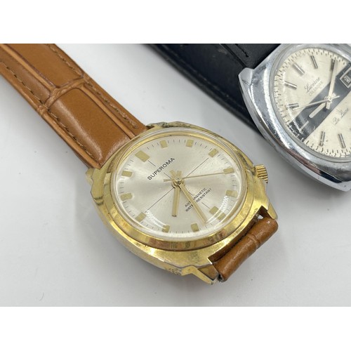 1264 - Two vintage mechanical men's wristwatches, one Lucerne Calendar De Luxe and one Superoma