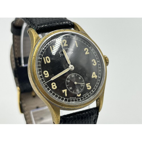 1269 - A vintage Helvetia cal. 62C mechanical 34mm men's field wristwatch with unassociated 'Swiss Made' pr... 