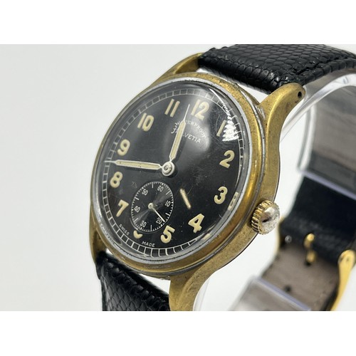 1269 - A vintage Helvetia cal. 62C mechanical 34mm men's field wristwatch with unassociated 'Swiss Made' pr... 