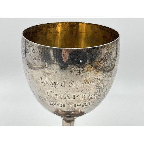 1333 - A George IV hallmarked London silver chalice engraved 'Lloyd Street Chapel 1801-1858', dated 1829 - ... 