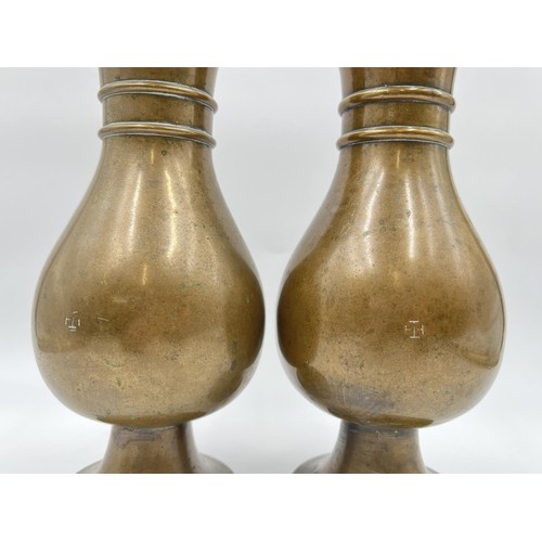 1340 - A pair of late 19th/early 20th century ecclesiastical copper church flower vases in the manner of Jo... 