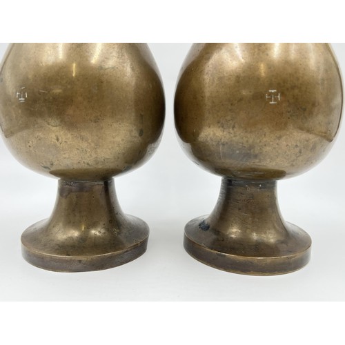 1340 - A pair of late 19th/early 20th century ecclesiastical copper church flower vases in the manner of Jo... 