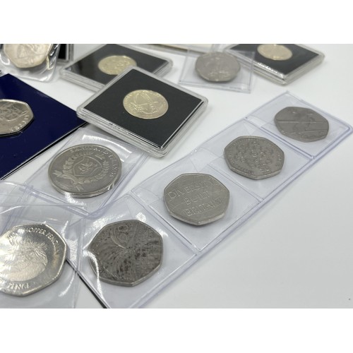 1345 - A collection of sealed Great British collectable coins to include The Royal Mint Beatrix Potter 50p ... 