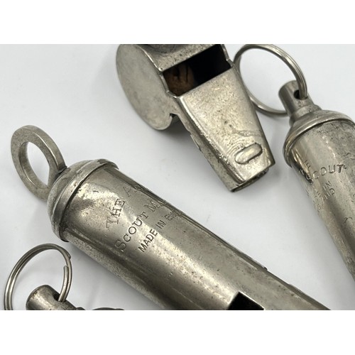 1351 - Ten antique/vintage whistles to include seven The Acme Scouts, Halex etc.