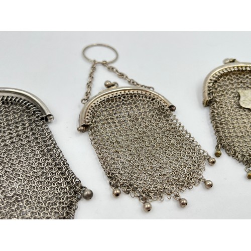 1309 - Three hallmarked sterling silver chainmail coin purses - approx. gross weight 65 grams