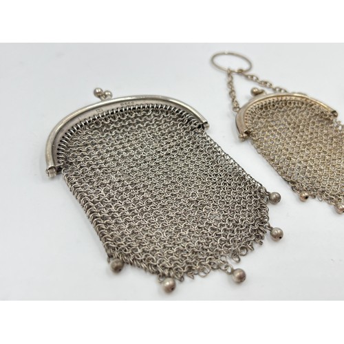 1309 - Three hallmarked sterling silver chainmail coin purses - approx. gross weight 65 grams