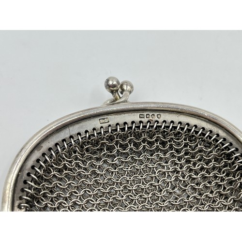 1309 - Three hallmarked sterling silver chainmail coin purses - approx. gross weight 65 grams