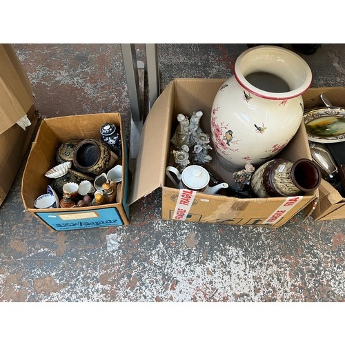 978 - Six boxes containing silver plated ware, ceramics, model aircrafts, mid 20th century studio glass ce... 