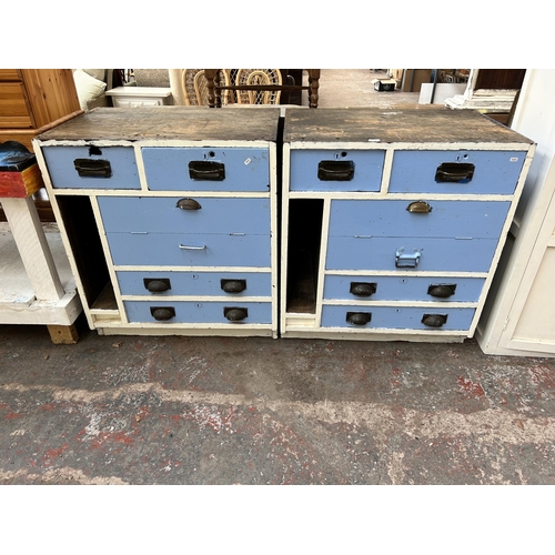 172 - A pair of late 19th/early 20th century Hobbs & Co. blue and white painted shop cabinets - approx. 94... 