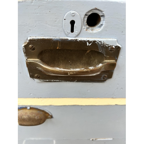 172 - A pair of late 19th/early 20th century Hobbs & Co. blue and white painted shop cabinets - approx. 94... 