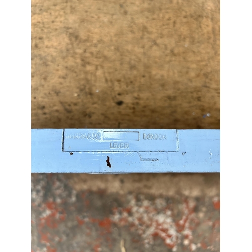 172 - A pair of late 19th/early 20th century Hobbs & Co. blue and white painted shop cabinets - approx. 94... 