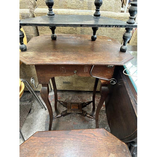 192 - Five pieces of furniture to include Art Deco oak side table, Edwardian oak side table, bevelled edge... 