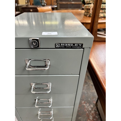 211 - A Bisley grey metal nine drawer office filing cabinet - approx. 94cm high x 28cm wide x 41cm deep