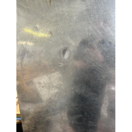 219 - A steel and black metal kitchen work table - approx. 177cm long x 84xm wide