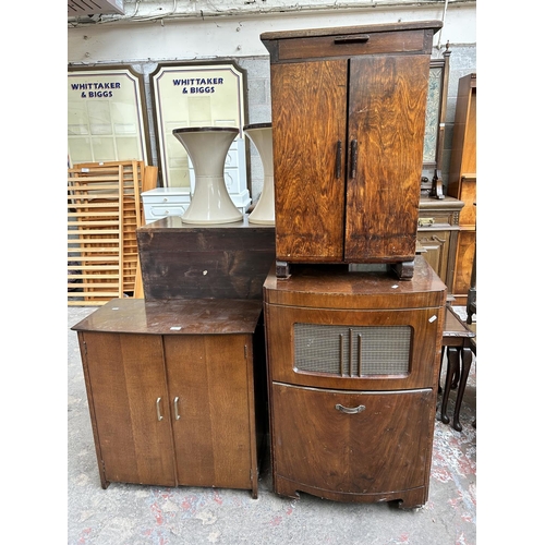 31 - Three mid 20th century cabinets, one stained plywood record cabinet, one walnut radiogram cabinet an... 