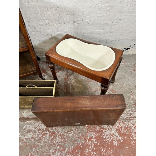 35 - Three pieces of furniture, one 19th century mahogany bidet with white ceramic insert, one mid 20th c... 