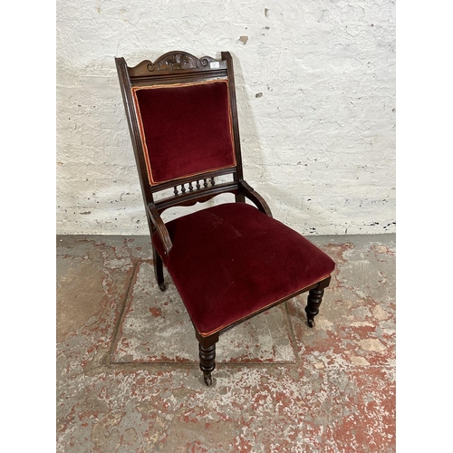 47 - An Edwardian mahogany and fabric upholstered parlour chair