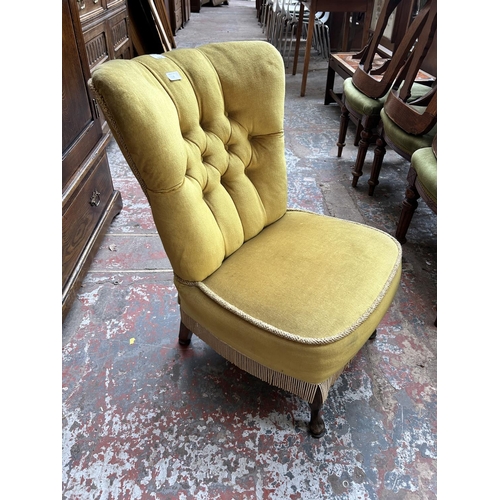 5 - A mid/late 20th century green fabric upholstered bedroom chair with cabriole supports