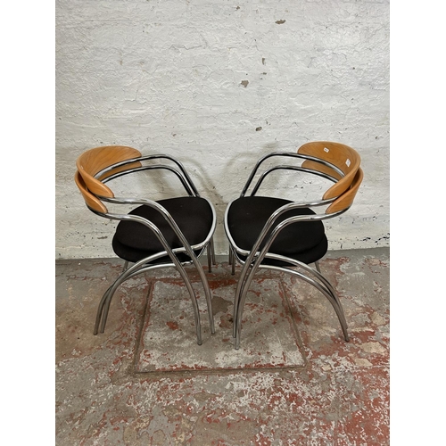 52 - A set of four 1980s Italian Effezeta beech and tubular metal dining chairs