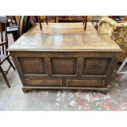 55 - A George III oak and mahogany crossbanded mule chest - approx. 78cm high x 130cm wide x 52cm deep