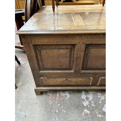 55 - A George III oak and mahogany crossbanded mule chest - approx. 78cm high x 130cm wide x 52cm deep